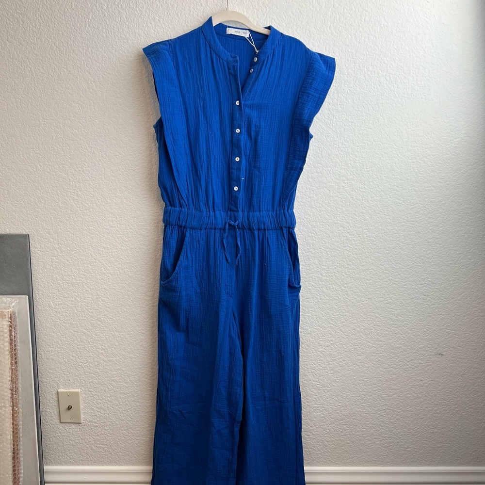 Mango Blue Button Textured Jumpsuit